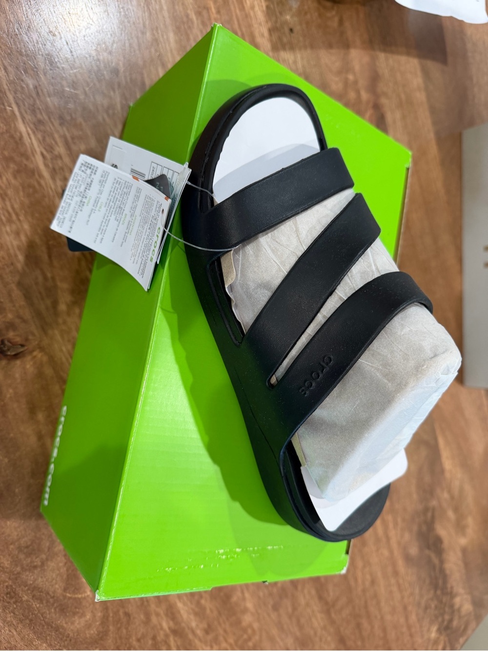 CROCS Men's Black Triple-Strap Slide with White Footbed